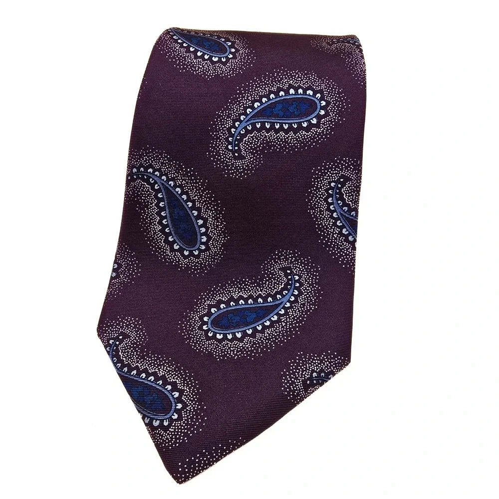 Bugatti Mens Silk Necktie‎ Plum Purple Blue Paisley Woven Formal Business Tie